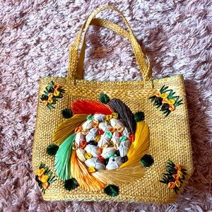 Vintage Handcrafted Multicolor Straw Tote Bag